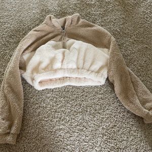 fuzzy long sleeve cropped shirt